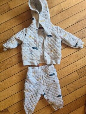 Carter's Boys Quilted Hoodie Set in Cream with Burgundy Trim